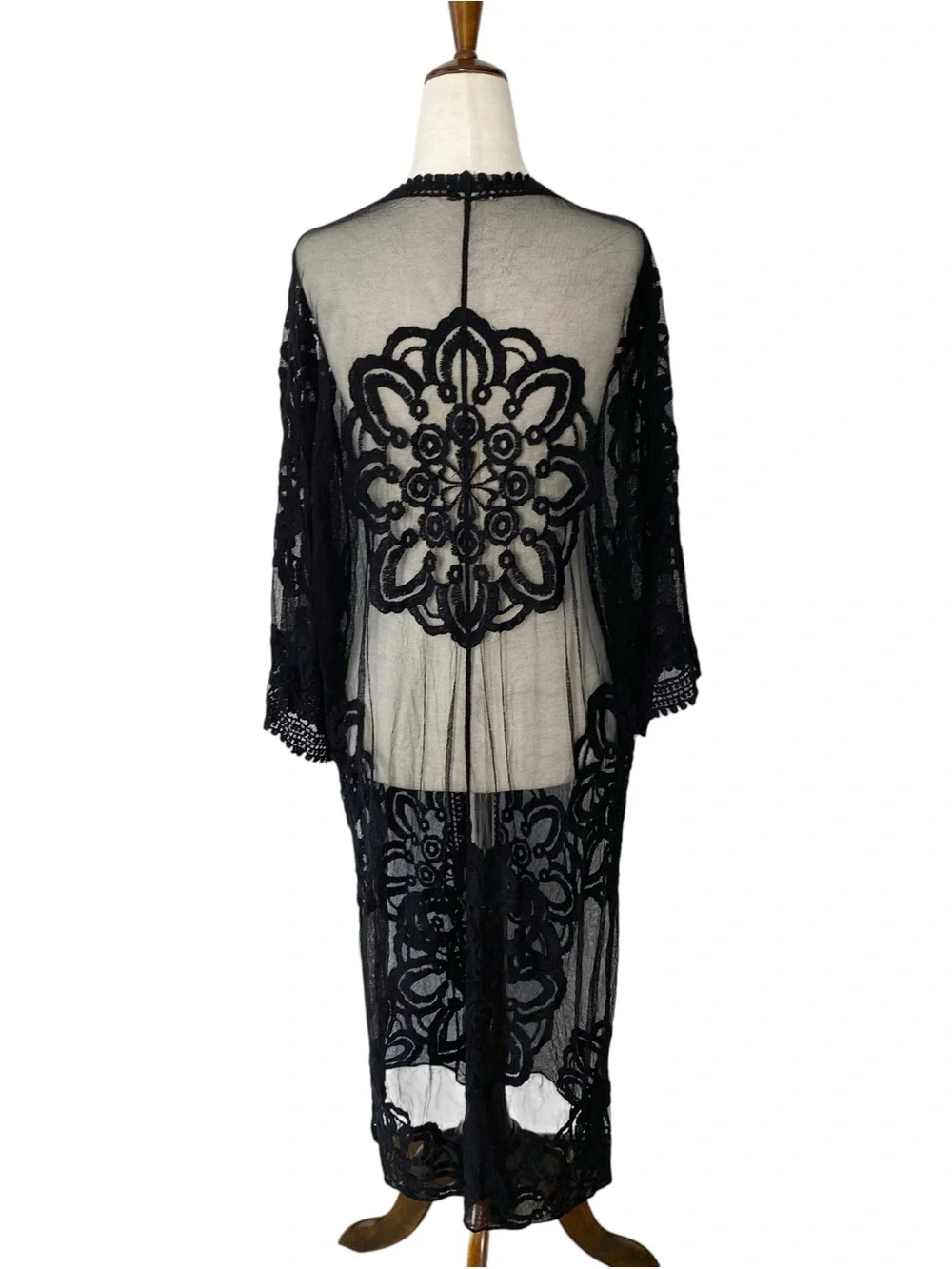 REBELLION AGAIN Embroidered Lace Kimono Duster Top - Picture 5 of 6